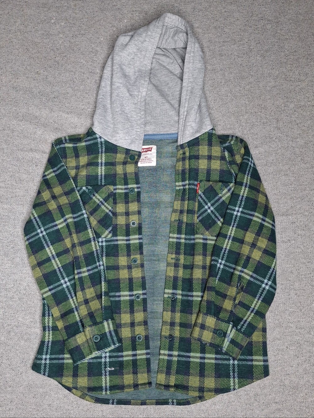 Levi’s Boys Plaid Hooded Flannel Jacket Size 6-7 Thick Flannel